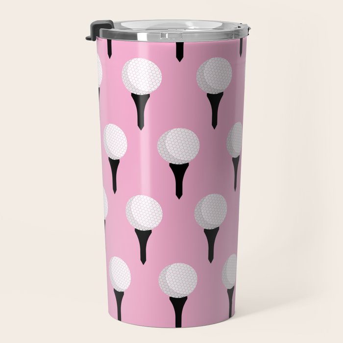 Golf Ball & Tee Pattern (Pink) Travel Mug Gallery Image 3