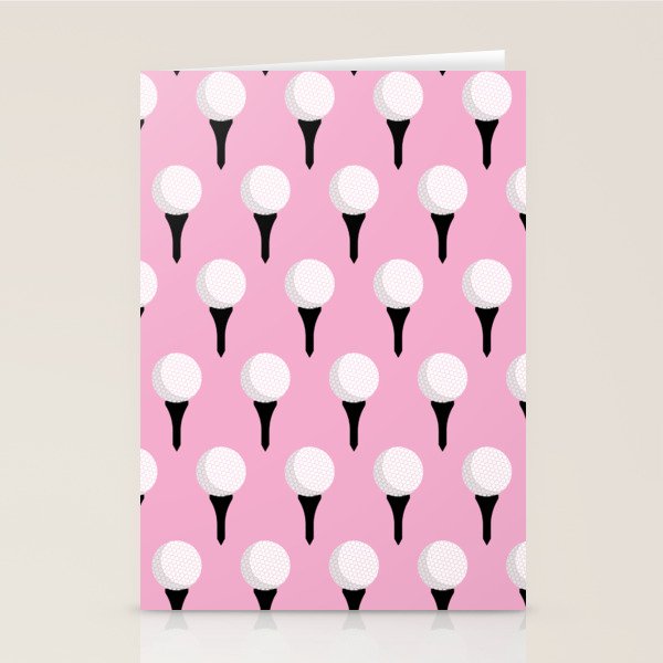 Golf Ball & Tee Pattern (Pink) Stationery Card Gallery Image 1