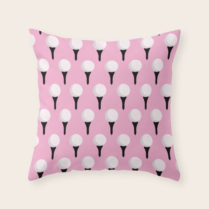 Golf Ball & Tee Pattern (Pink) Throw Pillow Gallery Image 1