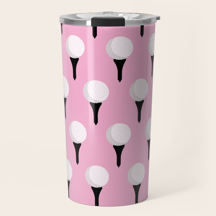 Golf Ball & Tee Pattern (Pink) Travel Mug Gallery Image 1
