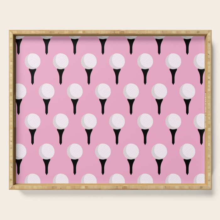 Golf Ball & Tee Pattern (Pink) Serving Tray Gallery Image 1