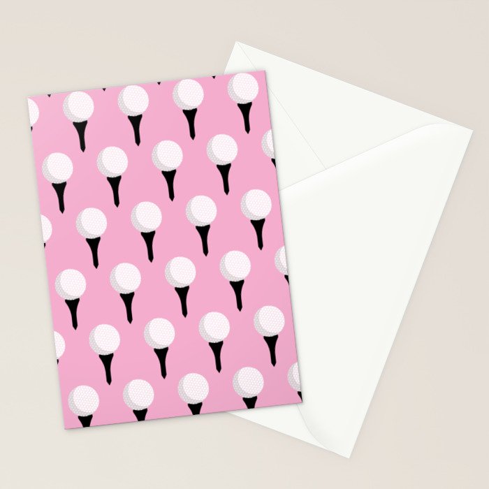 Golf Ball & Tee Pattern (Pink) Stationery Card Gallery Image 2