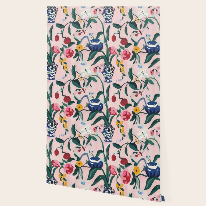 Floral Whimsy on Blush Wallpaper Gallery Image 2