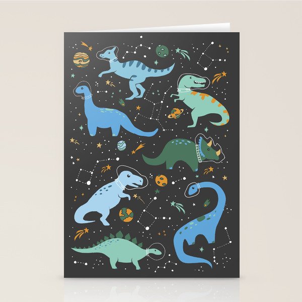 Dinosaurs in Space in Blue Stationery Card Gallery Image 2
