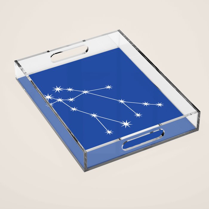Gemini Zodiac Star Constellation Line Art Vibrant Blue Acrylic Tray Gallery Image 1