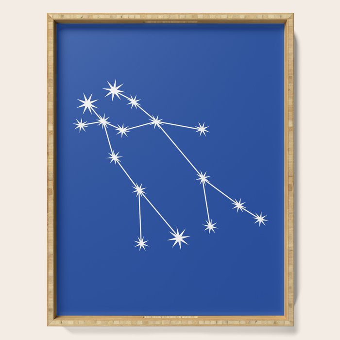 Gemini Zodiac Star Constellation Line Art Vibrant Blue Serving Tray Gallery Image 1