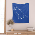 Gemini Zodiac Star Constellation Line Art Vibrant Blue Wall Tapestry Gallery Image 2