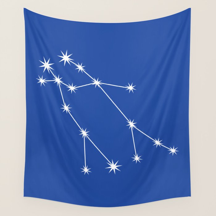 Gemini Zodiac Star Constellation Line Art Vibrant Blue Wall Tapestry Gallery Image 1