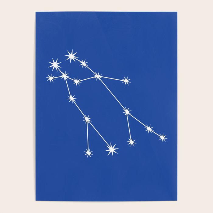 Gemini Zodiac Star Constellation Line Art Vibrant Blue Poster Gallery Image 1