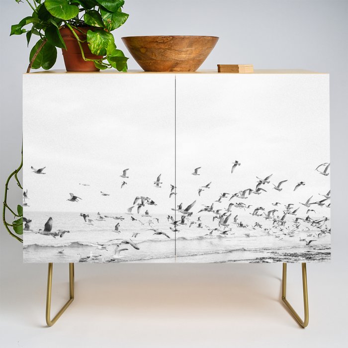 "Seagulls" | Coastal black and white photo | Film photography | Beach Credenza Gallery Image 1