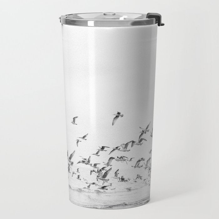 "Seagulls" | Coastal black and white photo | Film photography | Beach Travel Mug Gallery Image 2