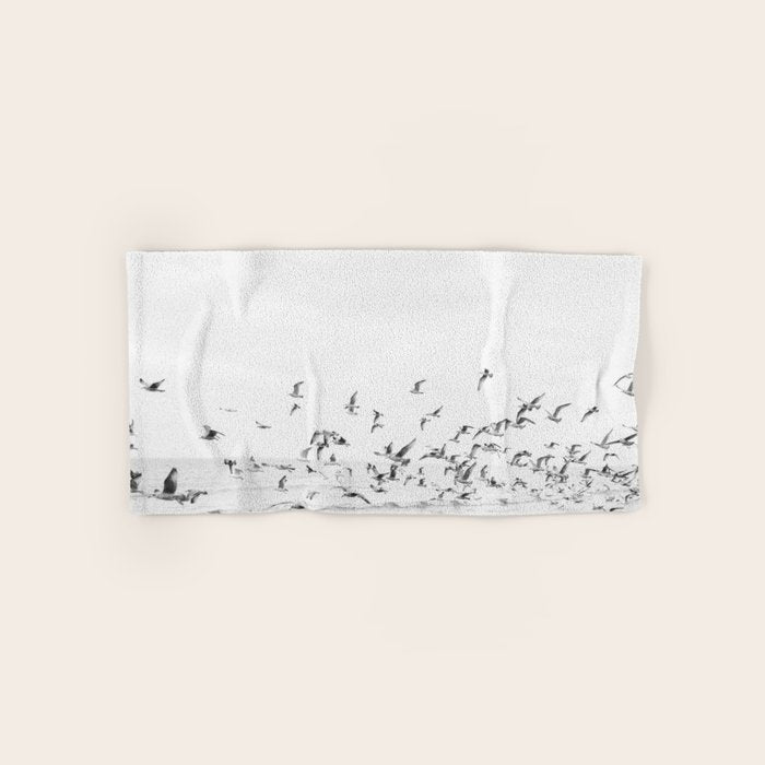 "Seagulls" | Coastal black and white photo | Film photography | Beach Bath Towel Gallery Image 1