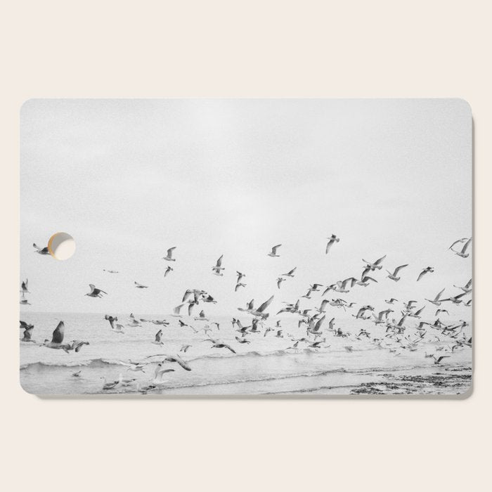 "Seagulls" | Coastal black and white photo | Film photography | Beach Cutting Board Gallery Image 1