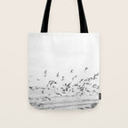 "Seagulls" | Coastal black and white photo | Film photography | Beach Tote Bag Gallery Image 1