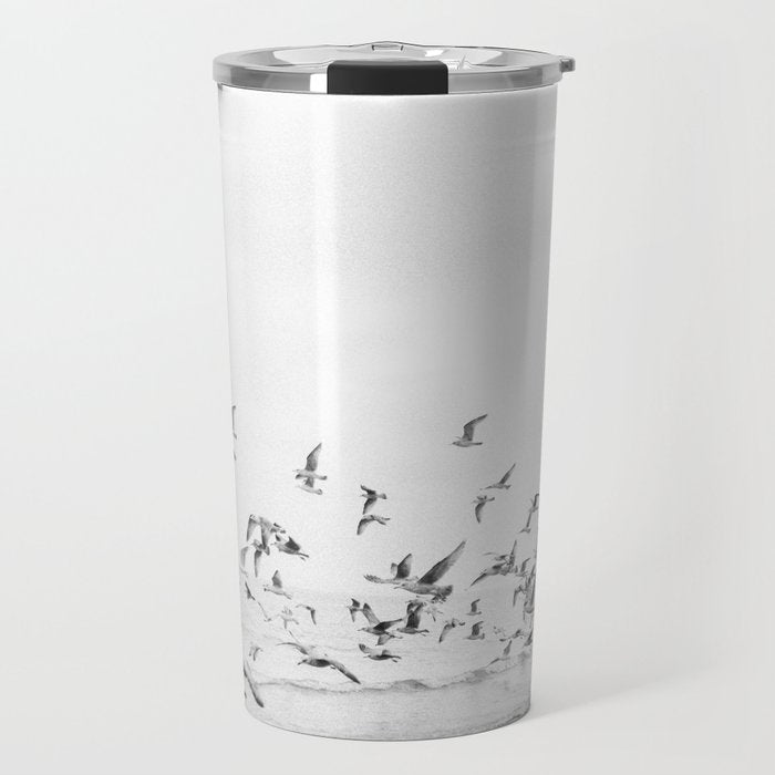 "Seagulls" | Coastal black and white photo | Film photography | Beach Travel Mug Gallery Image 1