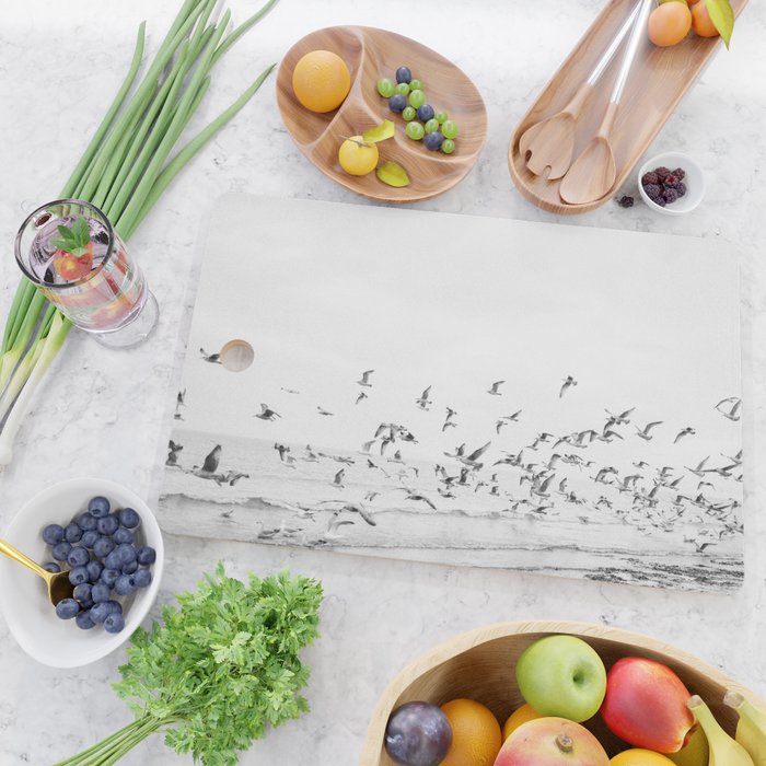 "Seagulls" | Coastal black and white photo | Film photography | Beach Cutting Board Gallery Image 2