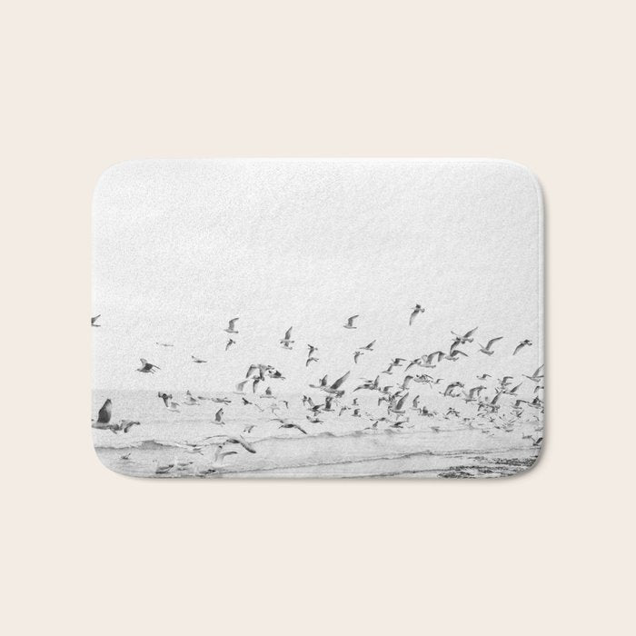 "Seagulls" | Coastal black and white photo | Film photography | Beach Bath Mat Gallery Image 1