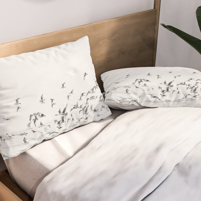 "Seagulls" | Coastal black and white photo | Film photography | Beach Pillow Sham Gallery Image 2