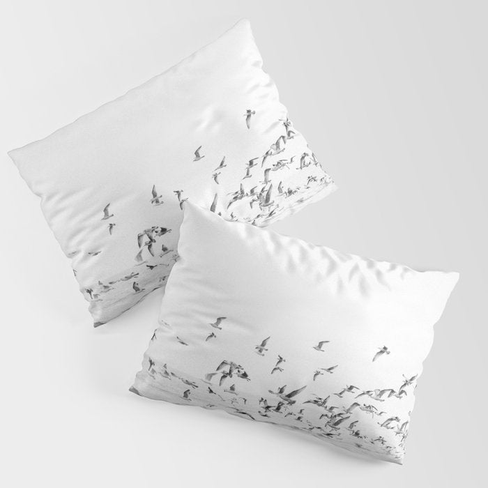 "Seagulls" | Coastal black and white photo | Film photography | Beach Pillow Sham Gallery Image 1