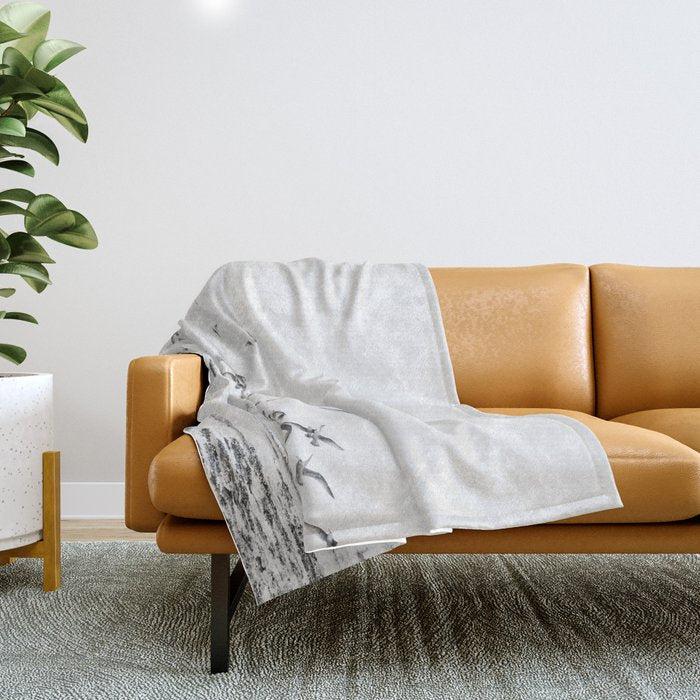 "Seagulls" | Coastal black and white photo | Film photography | Beach Throw Blanket Gallery Image 1