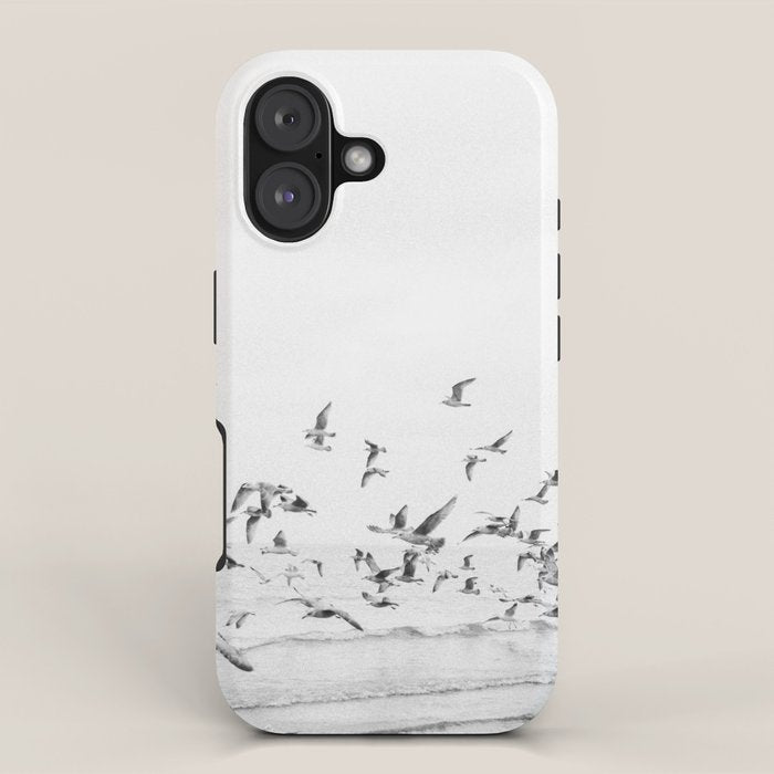 "Seagulls" | Coastal black and white photo | Film photography | Beach iPhone Case Gallery Image 1