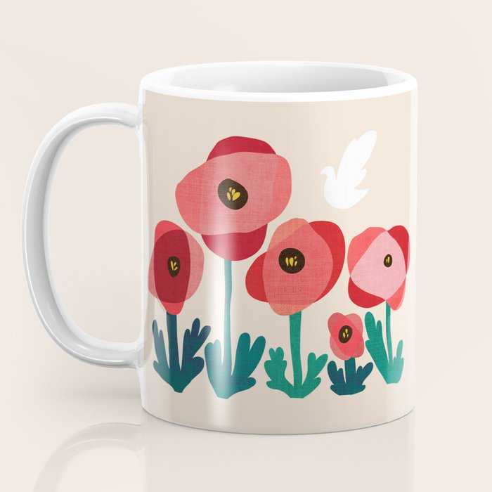Poppy flowers and bird Coffee Mug Gallery Image 3