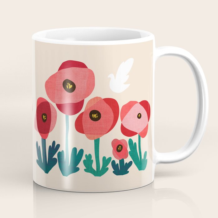 Poppy flowers and bird Coffee Mug Gallery Image 1