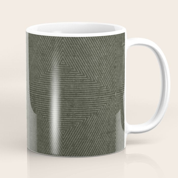 boho triangle stripes - olive green Coffee Mug Gallery Image 1