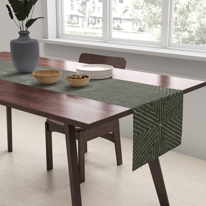 boho triangle stripes - olive green Table Runner Gallery Image 2
