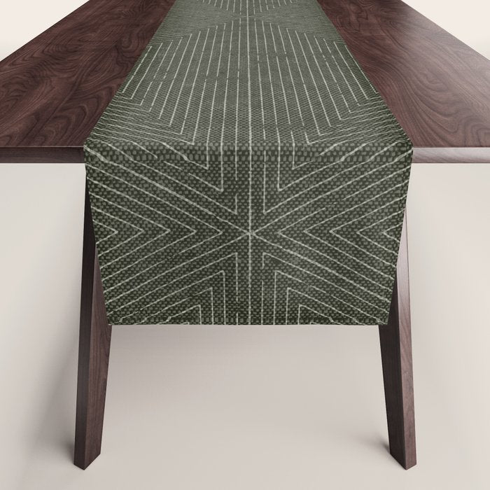 boho triangle stripes - olive green Table Runner Gallery Image 1