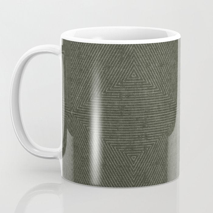 boho triangle stripes - olive green Coffee Mug Gallery Image 3