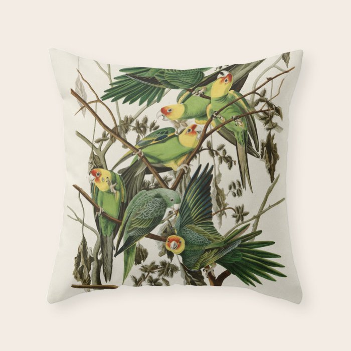 Carolina Parrot - John James Audubon's Birds of America Print Throw Pillow Gallery Image 1