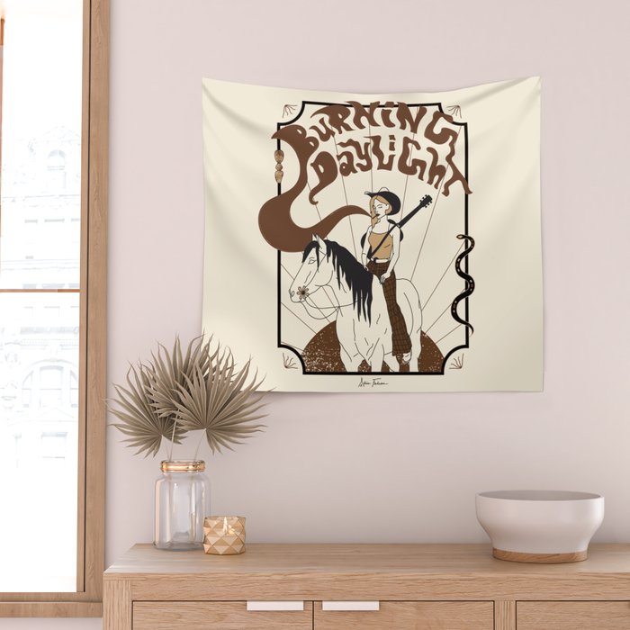 Burning Daylight - Black, Cream, Rust Wall Tapestry Gallery Image 2