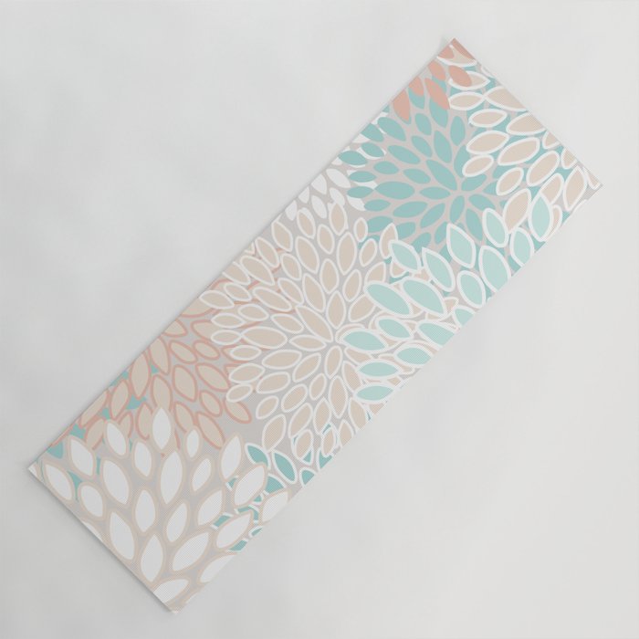 Floral Prints, Soft, Peach and Teal, Modern Print Art Yoga Mat Gallery Image 1