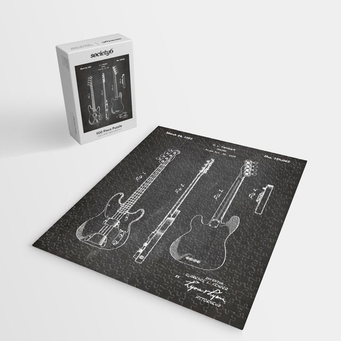 Bass Guitar Patent - Bass Guitarist Art - Black Chalkboard Jigsaw Puzzle Gallery Image 2