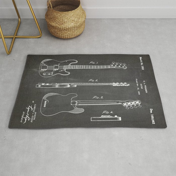 Bass Guitar Patent - Bass Guitarist Art - Black Chalkboard Rug Gallery Image 1