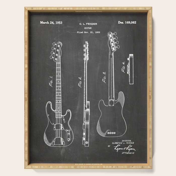 Bass Guitar Patent - Bass Guitarist Art - Black Chalkboard Serving Tray Gallery Image 1