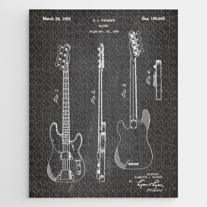 Bass Guitar Patent - Bass Guitarist Art - Black Chalkboard Jigsaw Puzzle Gallery Image 1