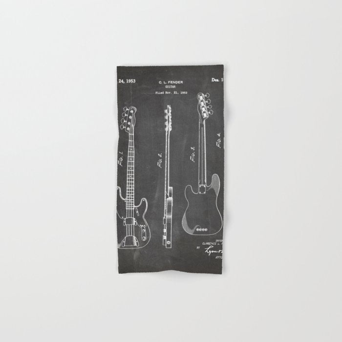 Bass Guitar Patent - Bass Guitarist Art - Black Chalkboard Towels Gallery Image 1