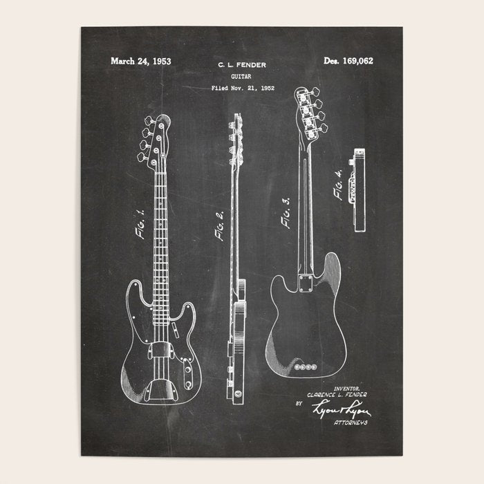 Bass Guitar Patent - Bass Guitarist Art - Black Chalkboard Poster Gallery Image 4
