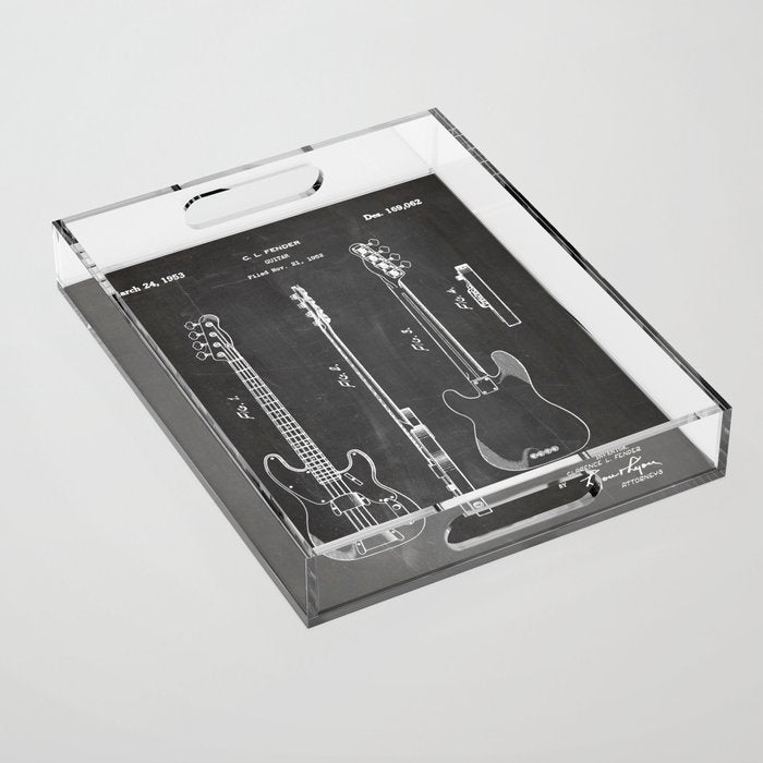 Bass Guitar Patent - Bass Guitarist Art - Black Chalkboard Acrylic Tray Gallery Image 1