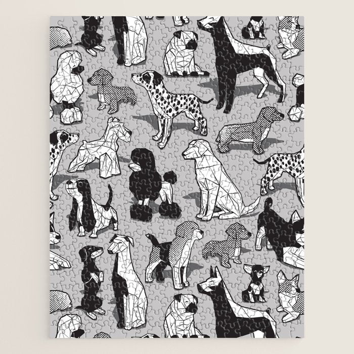 Geometric sweet wet noses // grey background black and white dogs Jigsaw Puzzle Gallery Image 1