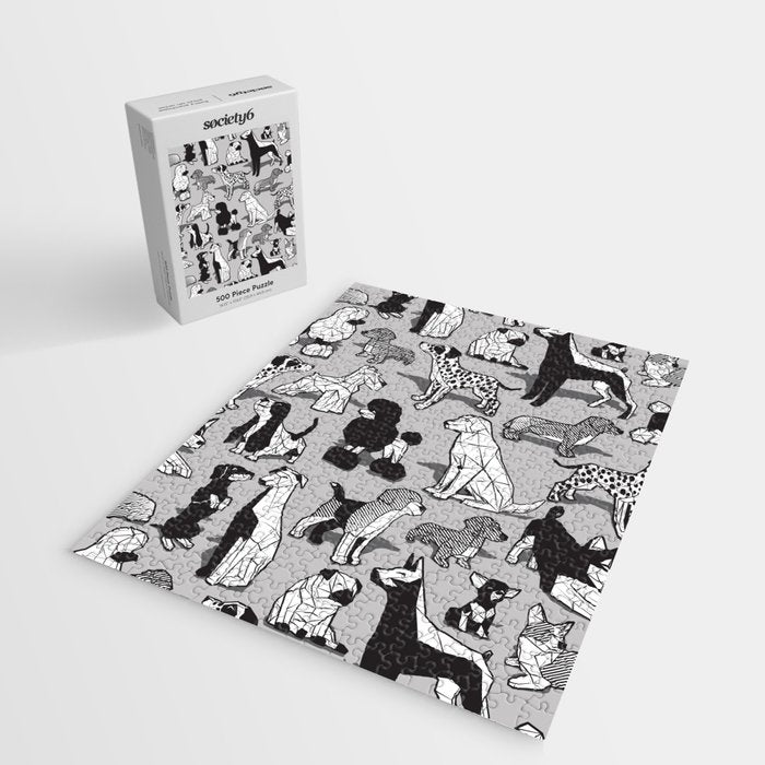 Geometric sweet wet noses // grey background black and white dogs Jigsaw Puzzle Gallery Image 2