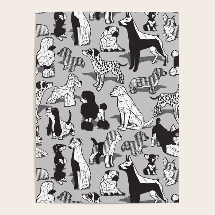 Geometric sweet wet noses // grey background black and white dogs Poster Gallery Image 4