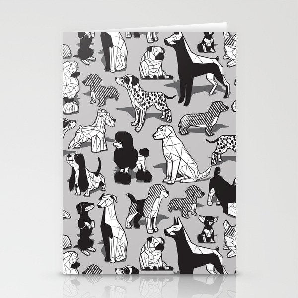 Geometric sweet wet noses // grey background black and white dogs Stationery Card Gallery Image 1