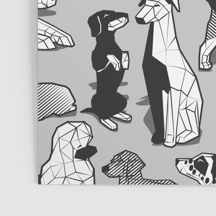 Geometric sweet wet noses // grey background black and white dogs Poster Gallery Image 3