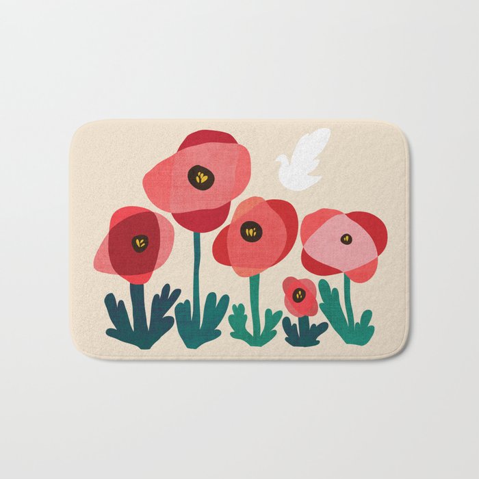 Poppy flowers and bird Bath Mat Gallery Image 1