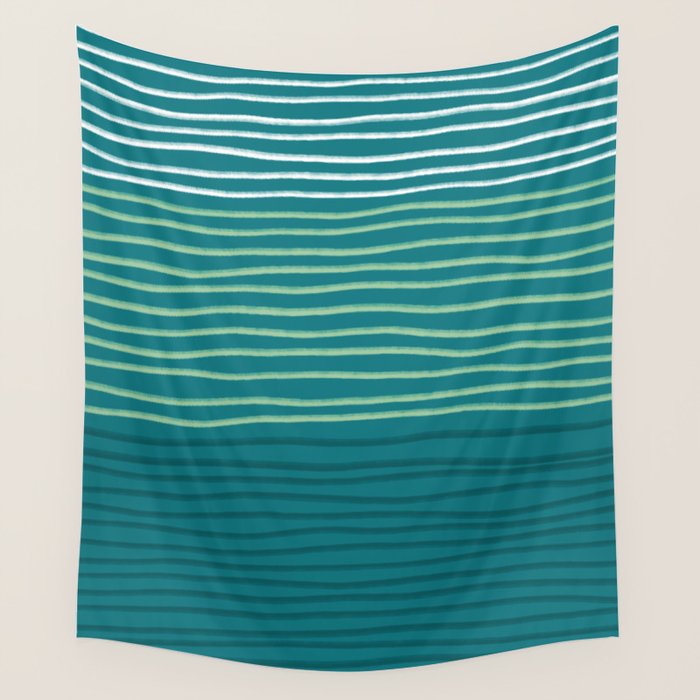 Sea Foam Blue Pinstripes Wall Tapestry Gallery Image 4