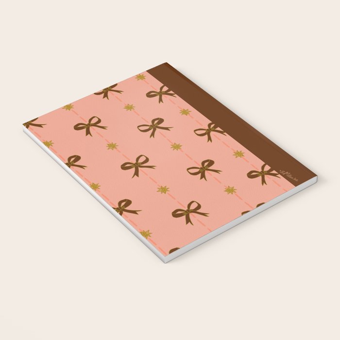 Cute Hair Bows & Stars in Peach & Brown Notebook Gallery Image 3