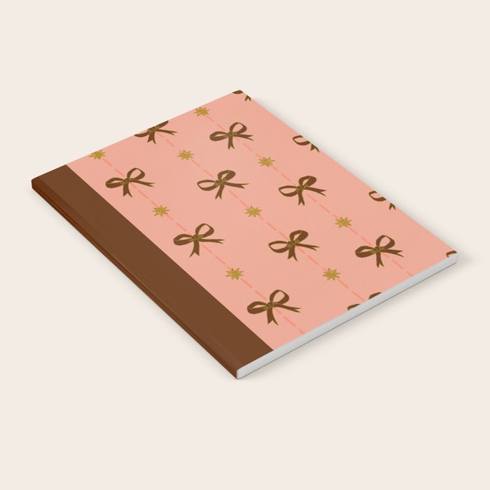 Cute Hair Bows & Stars in Peach & Brown Notebook Gallery Image 1